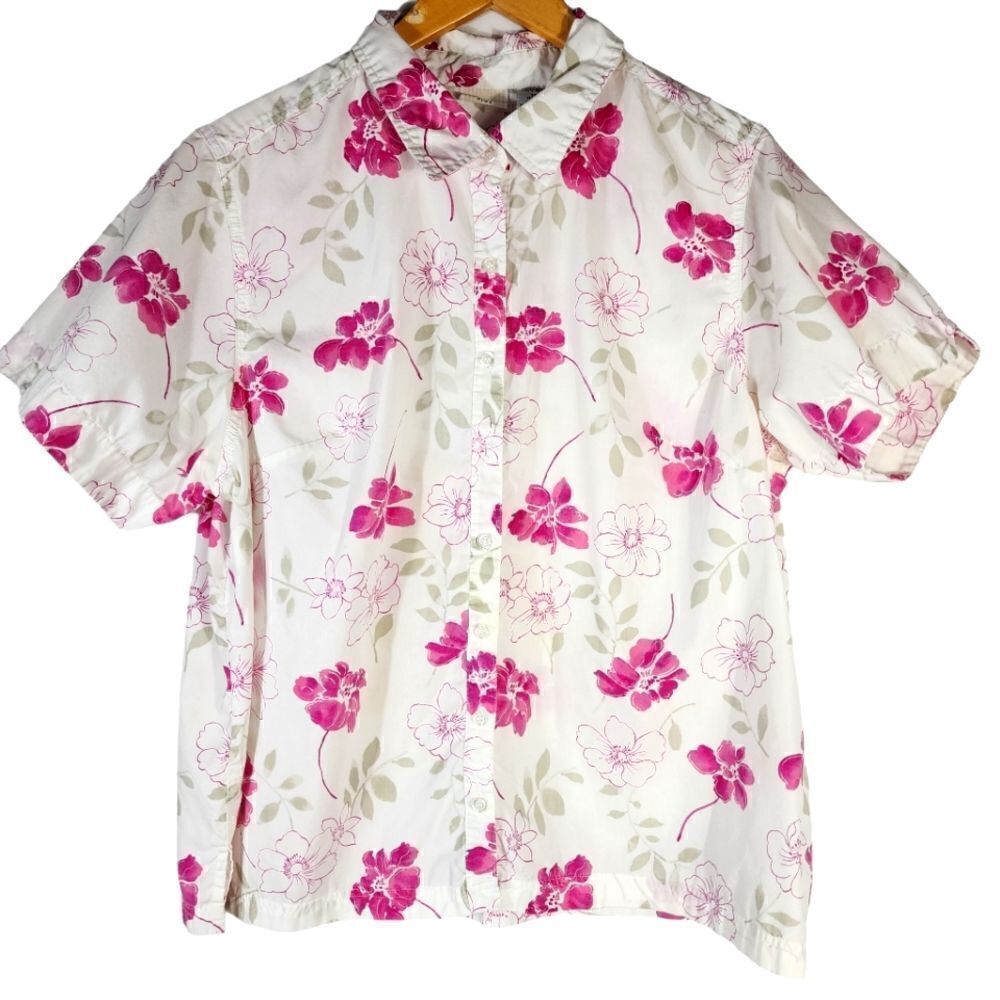 white stag Vintage hawaiian White Shirt Tropical Floral Print Top